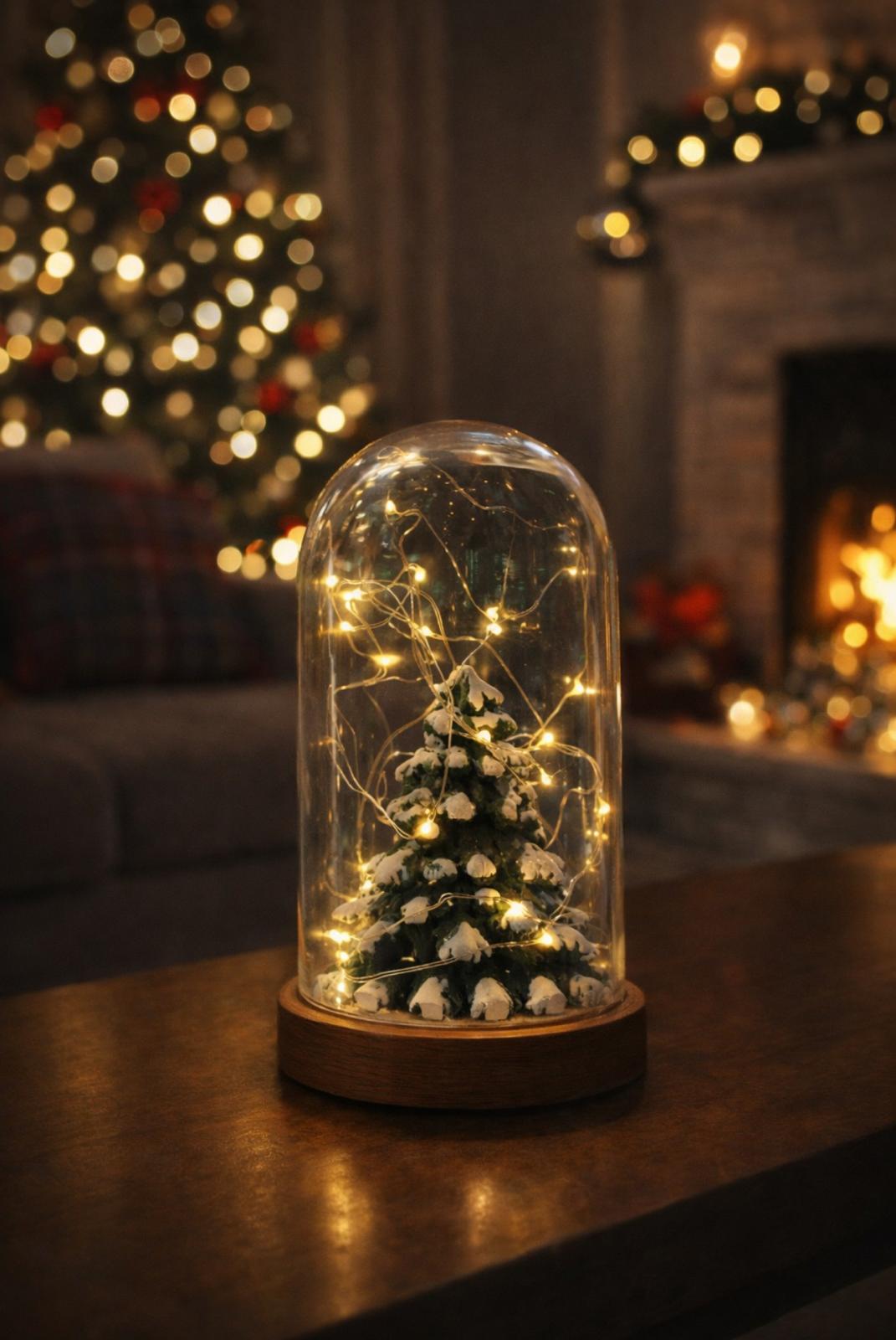 Işıklı Fanus Yılbaşı Ağacı Figürlü Lamba