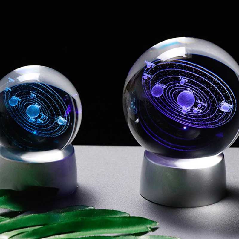 Bola de regalo iluminada de cristal del sistema solar 3D