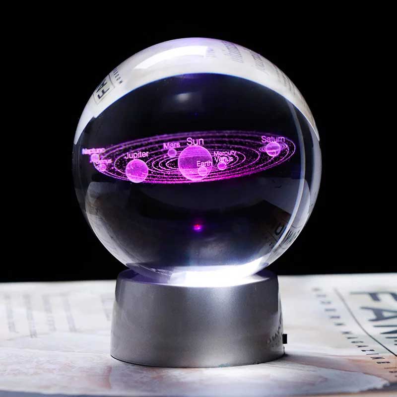 Bola de regalo iluminada de cristal del sistema solar 3D
