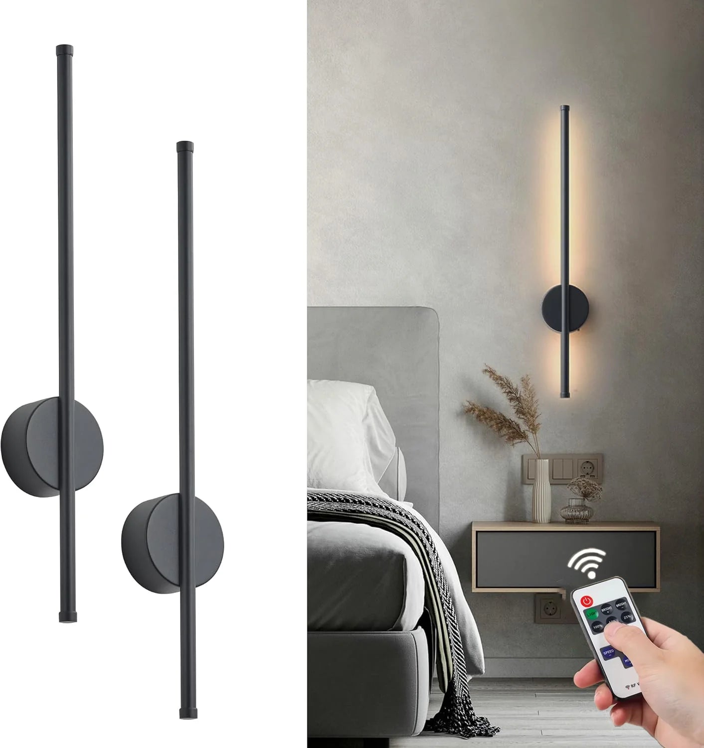 Duvara Yansımalı Şarjlı LED Siyah Olta Aplik | ByLamp