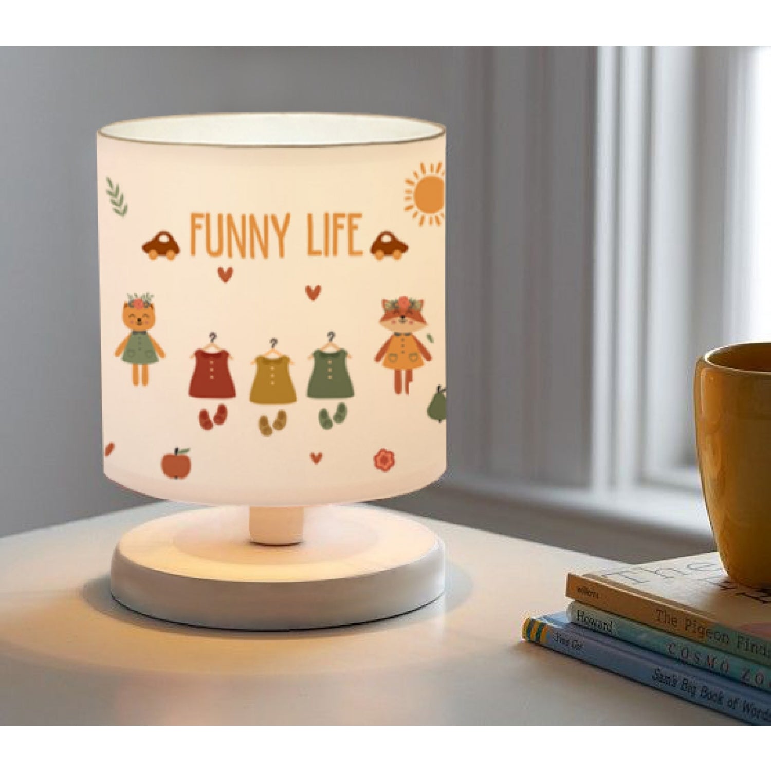 White Body Mini Lampshade Table Lamp Funny Life Fabric | ByLamp