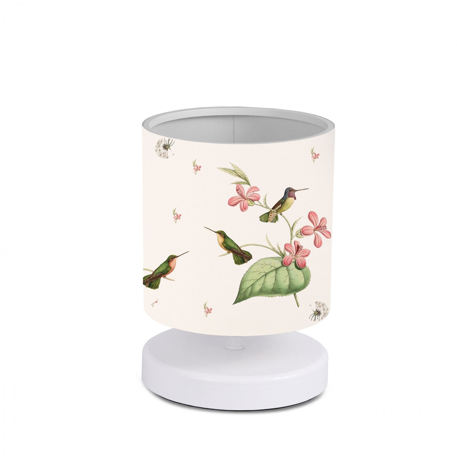 White Body Mini Lampshade Bird Patterned Fabric Table Lamp | ByLamp