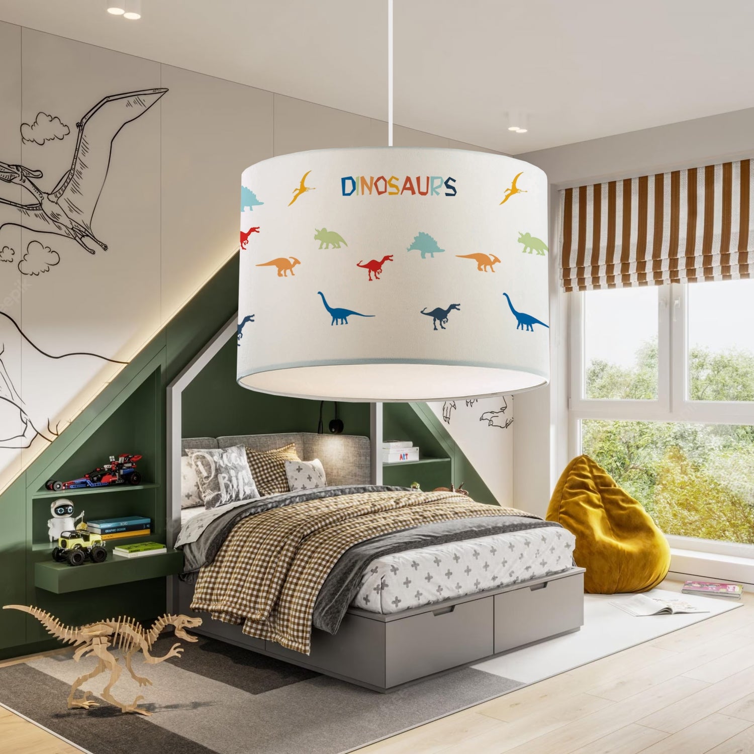 Dinosaur Patterned Fabric Printed Children's Room Pendant Lamp 28 | ByLamp