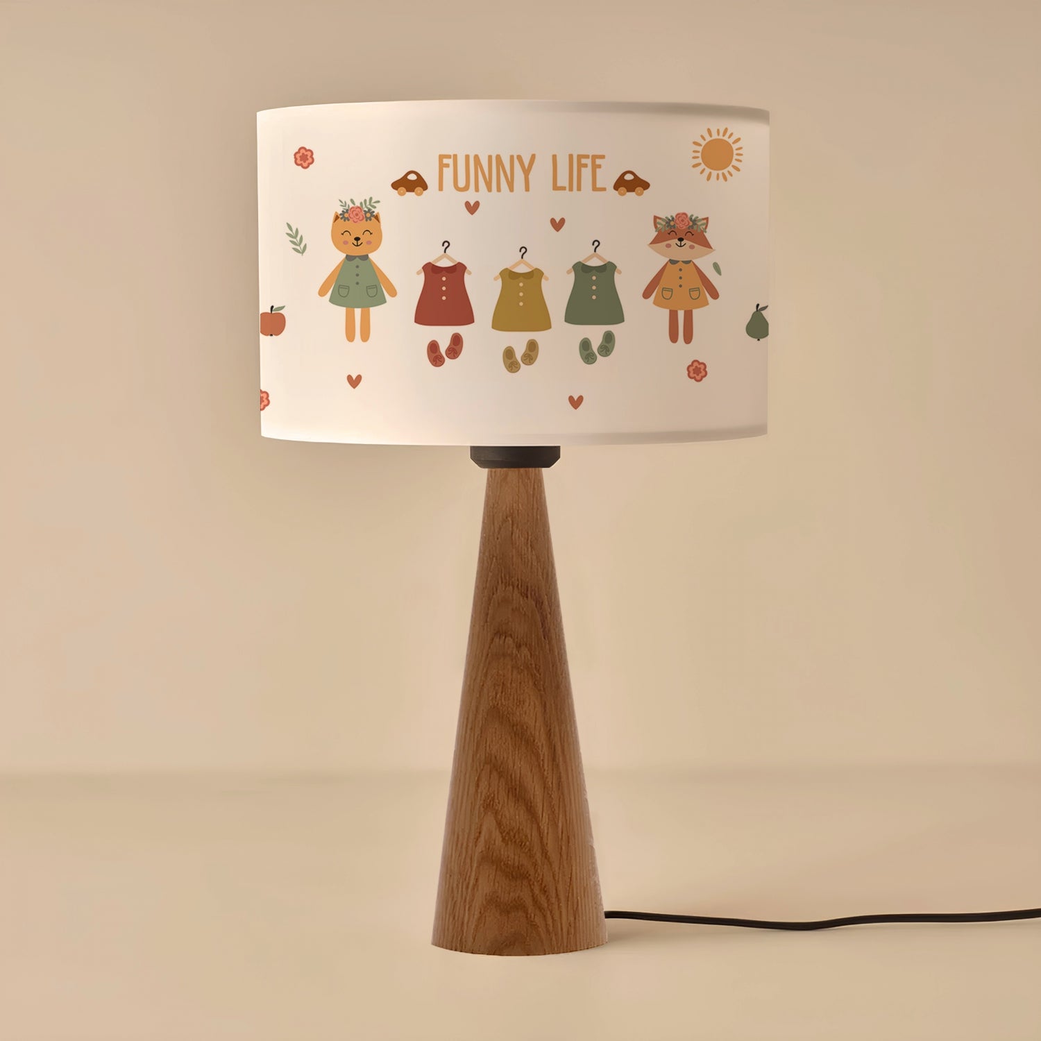 Natural Wood Fabric Printed Children's Room Lampshade | ByLamp