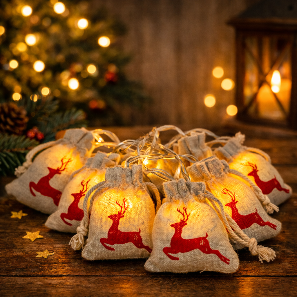 Christmas Sack Lights with Deer Figure