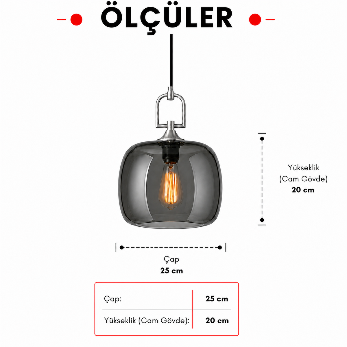 Aurelia Small Füme Cam Sarkıt 3'lü Set Krom