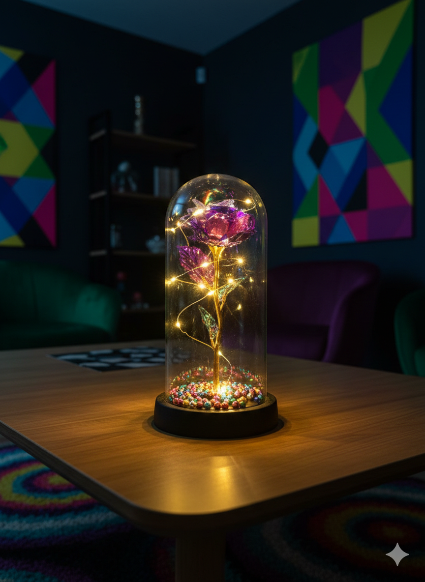 Sevgiliye Özel Işıltılı Mor Gül Fanus Lamba | ByLamp