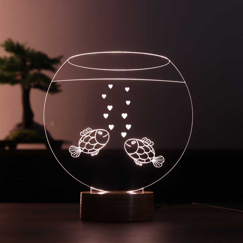 akvaryum aşkı figürlü dekoratif hediye led masa lambası