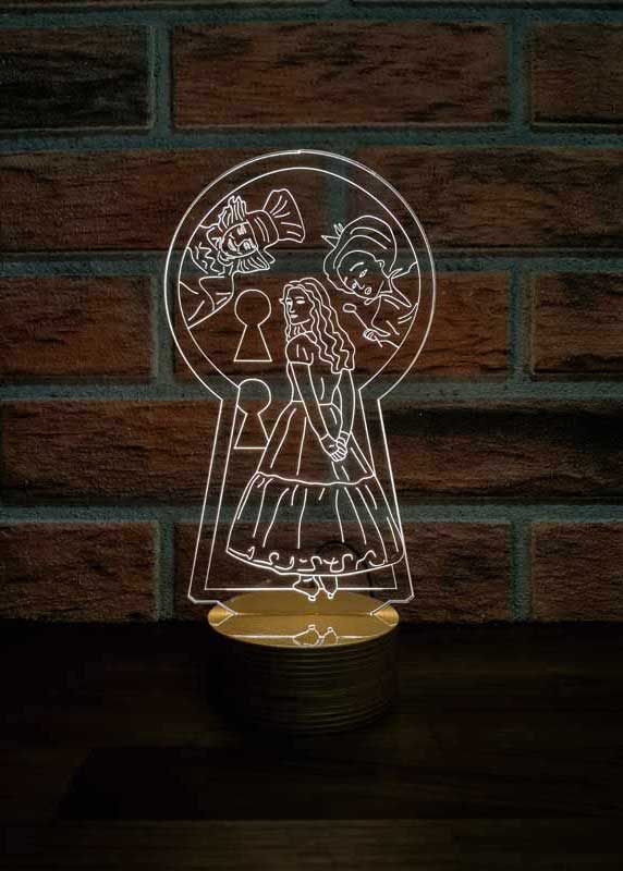 alice in wonderland figürlü dekoratif hediye led masa lambası