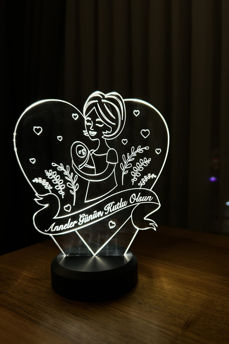 Lámpara de mesa led del Día de la Madre en 3D