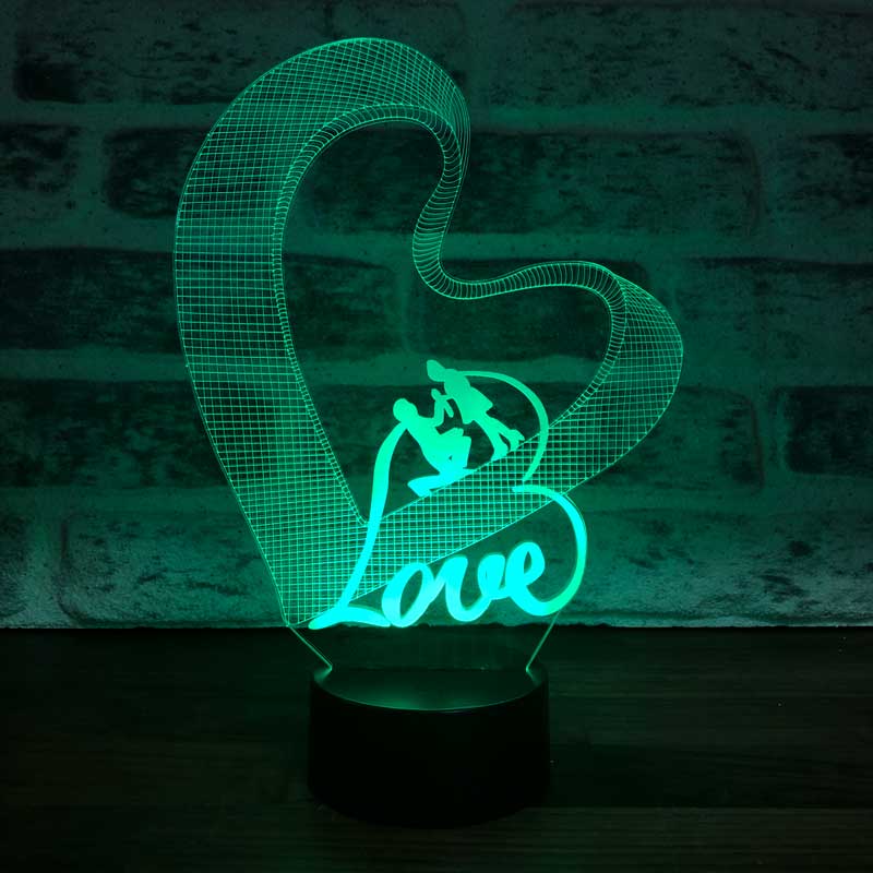 3D عاشق مزدوجة القلب هدية مصباح