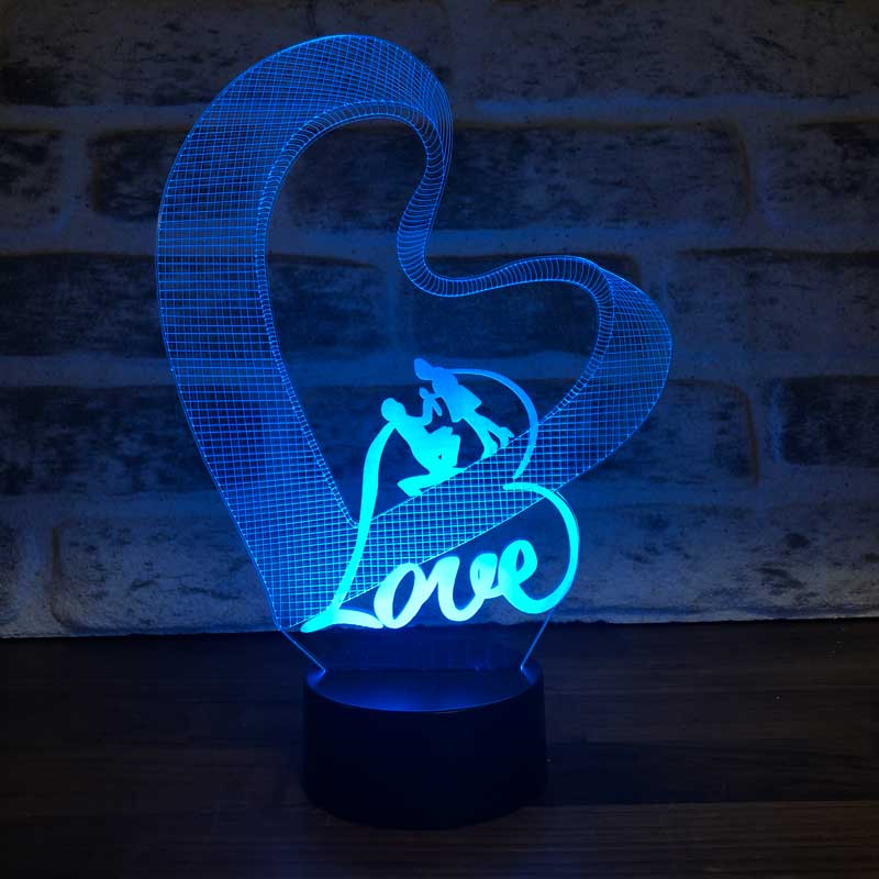 3D عاشق مزدوجة القلب هدية مصباح
