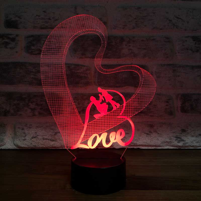 Amantes 3-D Doble lámpara de regalo de corazón