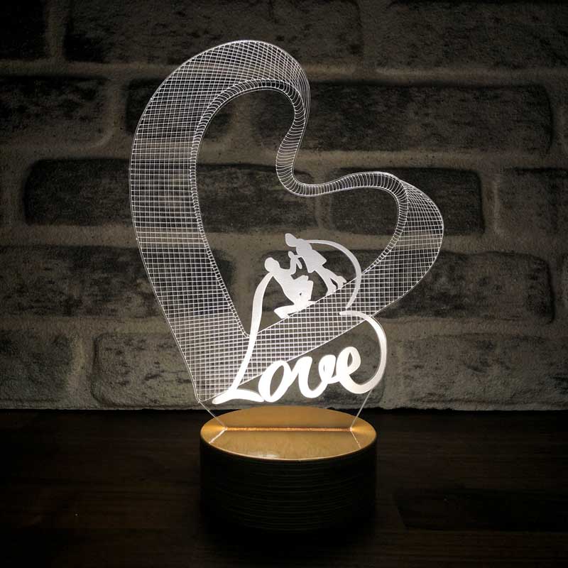 Aşık Çift Kalp Figürlü Dekoratif Hediye Led Masa Lambası