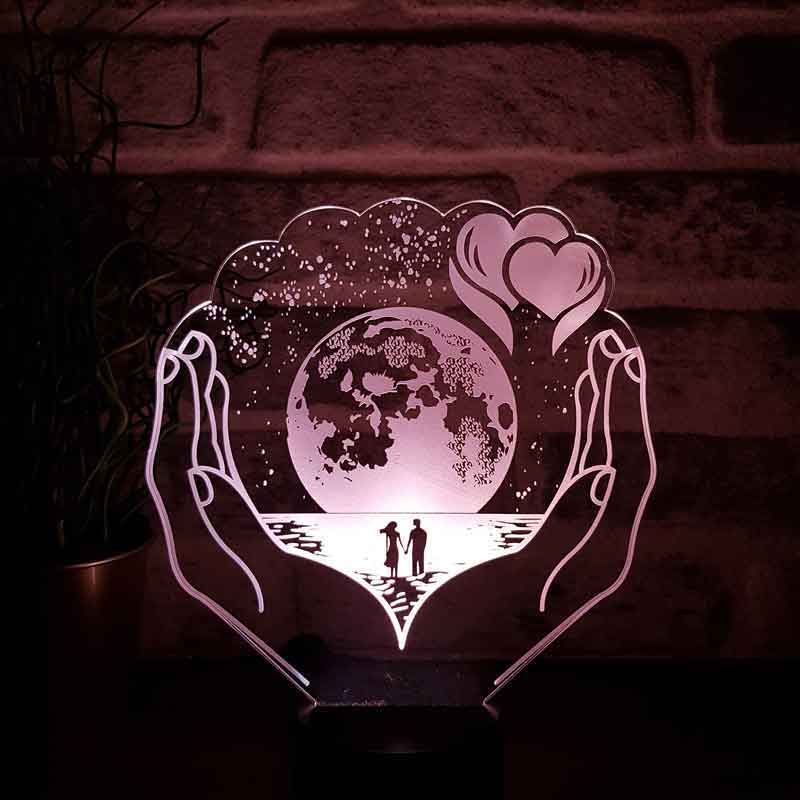 Aşk Ellerindeki Gezegen Figürlü Dekoratif Hediye Led Masa Lambası | BYLAMP