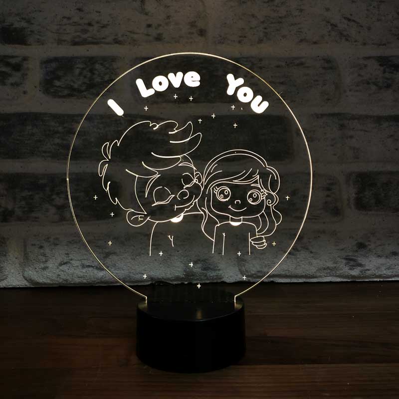 3D love chica y niño led lámpara