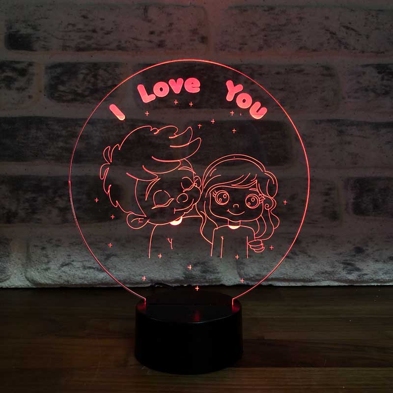 3D love chica y niño led lámpara