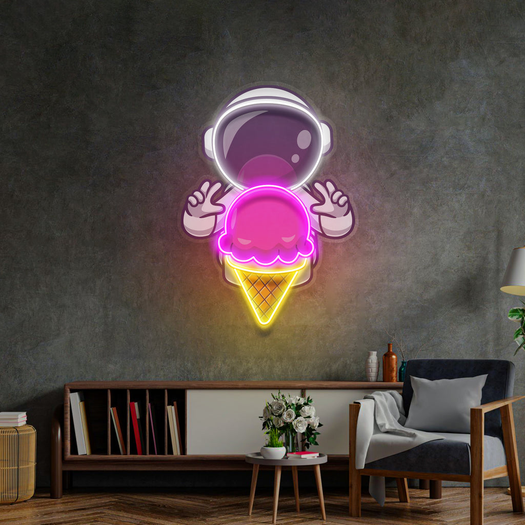 Astronaut and Ice Cream Figured Led Neon Sign