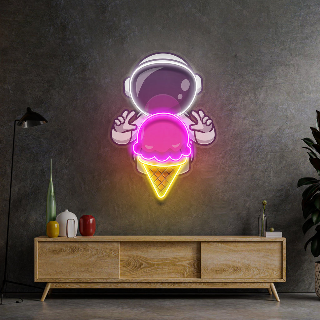 Astronaut and Ice Cream Figured Led Neon Sign