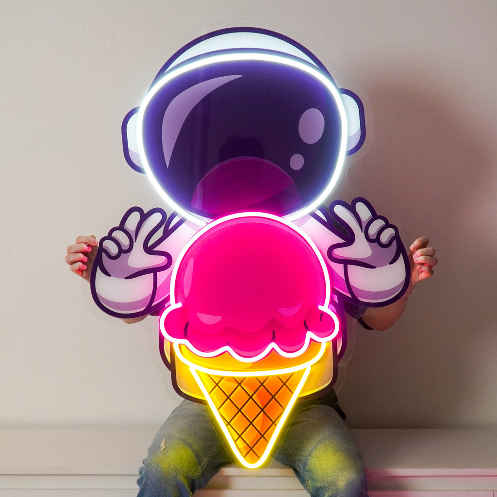 Astronaut and Ice Cream Figured Led Neon Sign