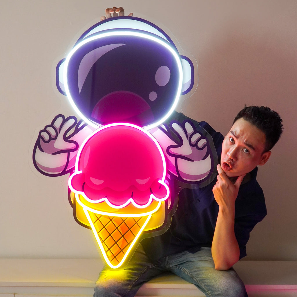 Astronaut and Ice Cream Figured Led Neon Sign