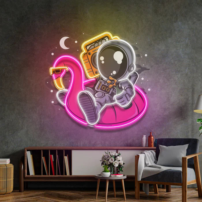 Astronot Flamingo Balon Neon Lamba | ByLamp