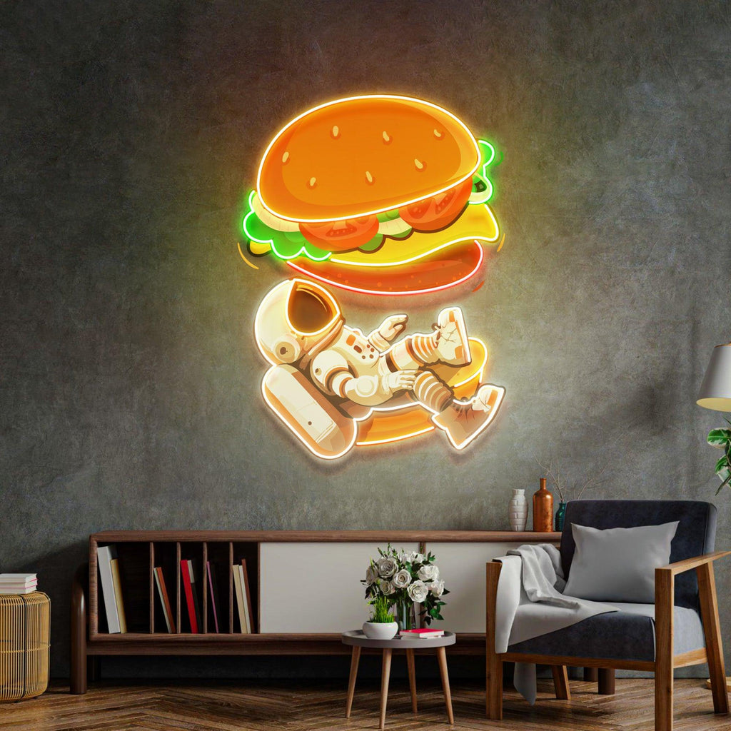 Astronot Ve Hamburger Neon Lamba | ByLamp