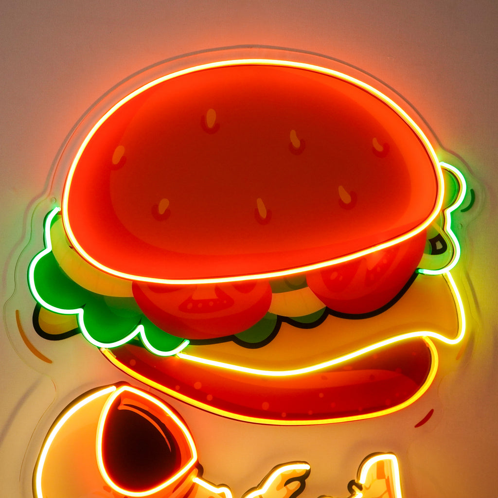 Astronot Ve Hamburger Neon Lamba | ByLamp