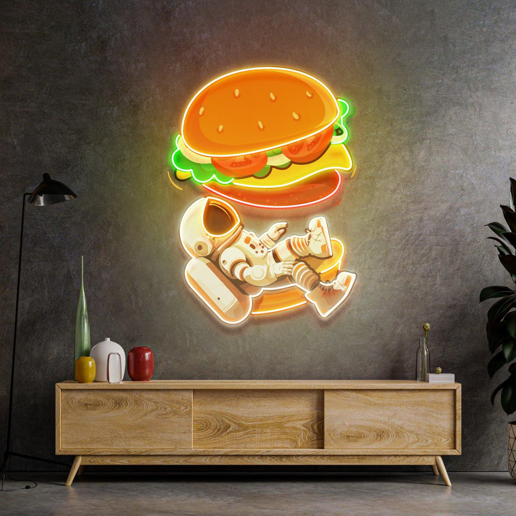 Astronot Ve Hamburger Neon Lamba | ByLamp