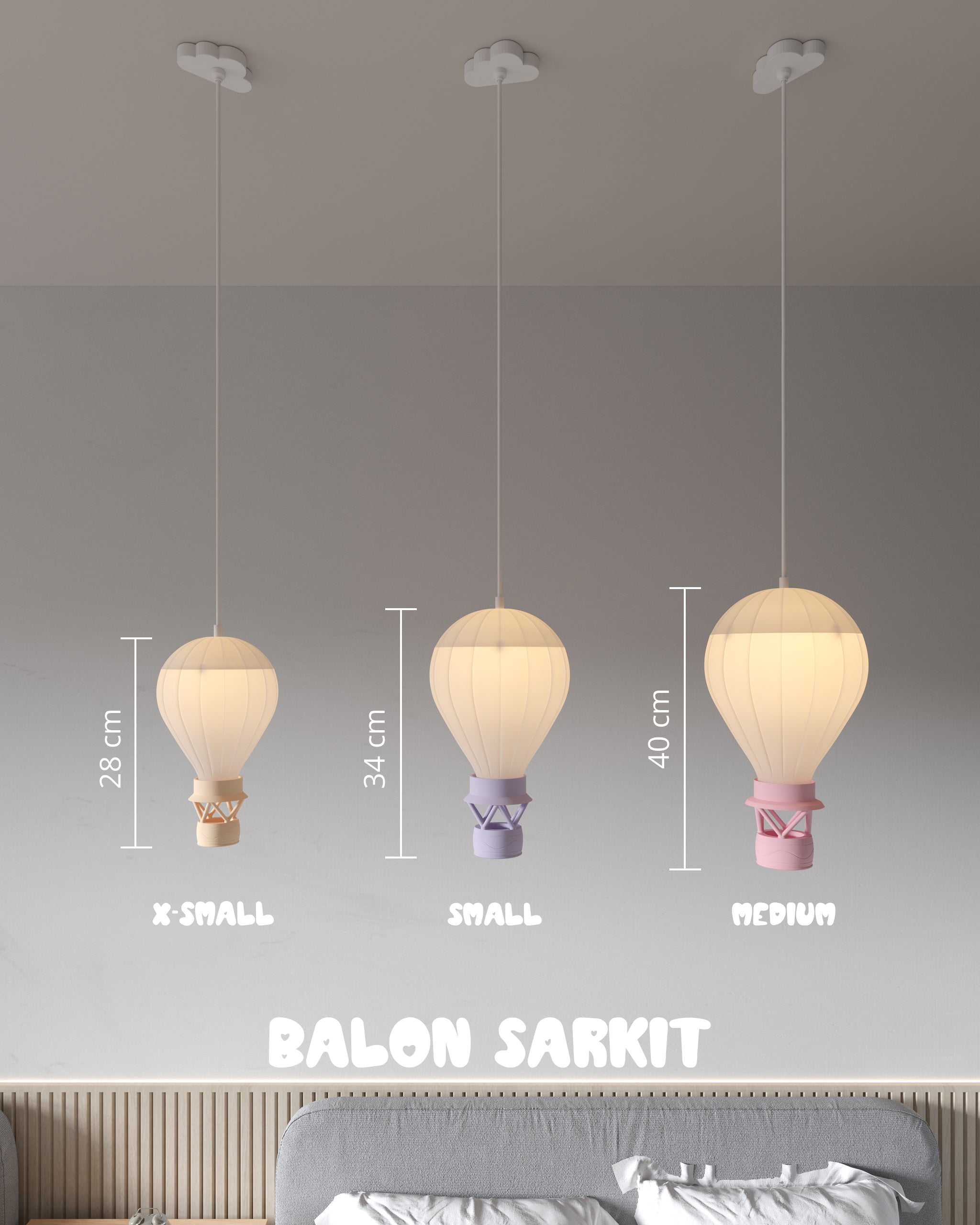 Renkli 3'lü Set Balon Sarkıt Aydınlatma | ByLamp