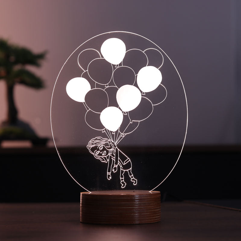 Balonlu Kız Figürlü Dekoratif Hediye Led Masa Lambası