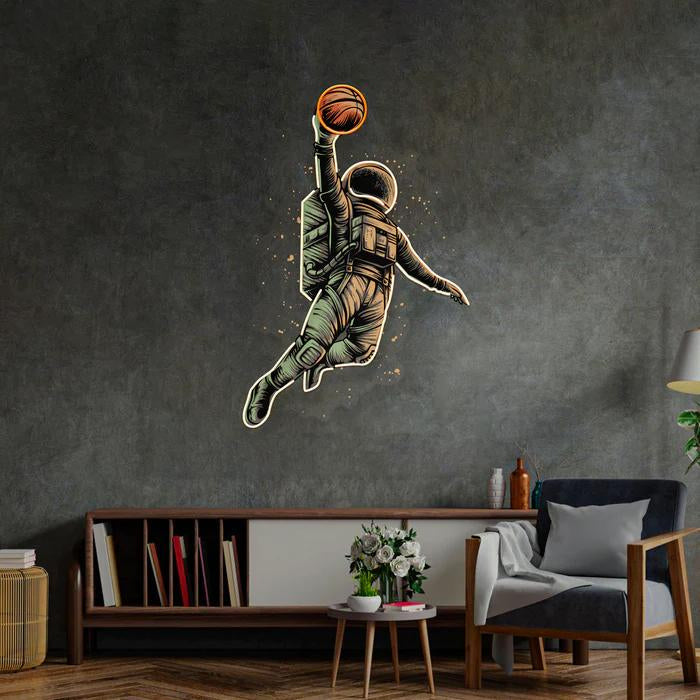 Basketbolcu Astronot Neon Işıklı Tabela