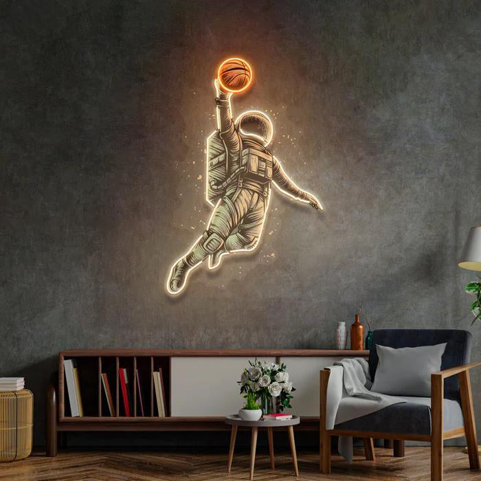 Basketbolcu Astronot Neon Işıklı Tabela