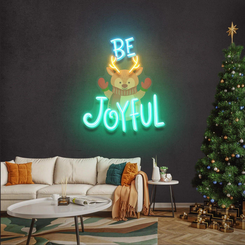 Be Joyful Yazılı Geyik Işıklı Neon Lamba