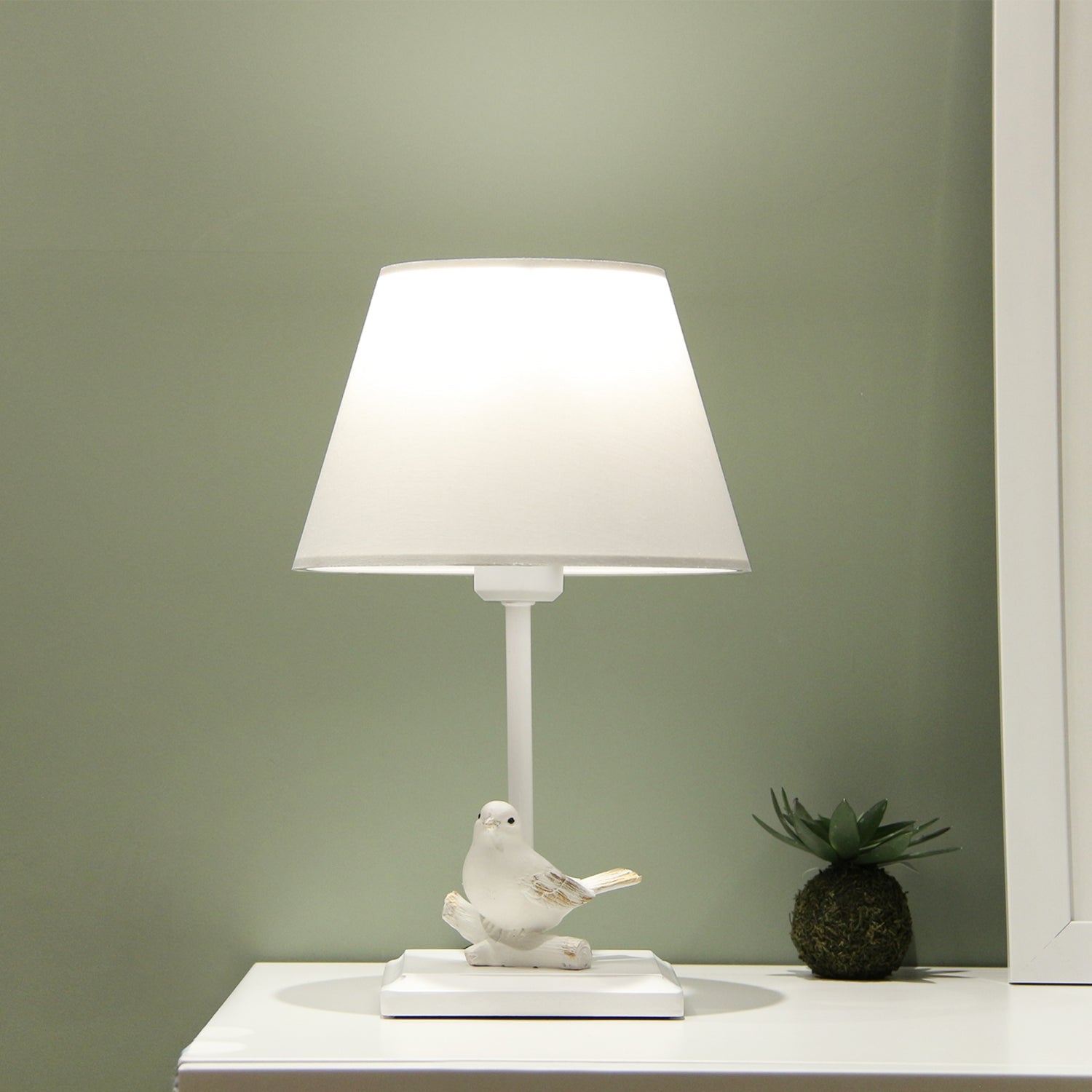 White Fabric Bird Design Lampshade Table Lamp | ByLamp