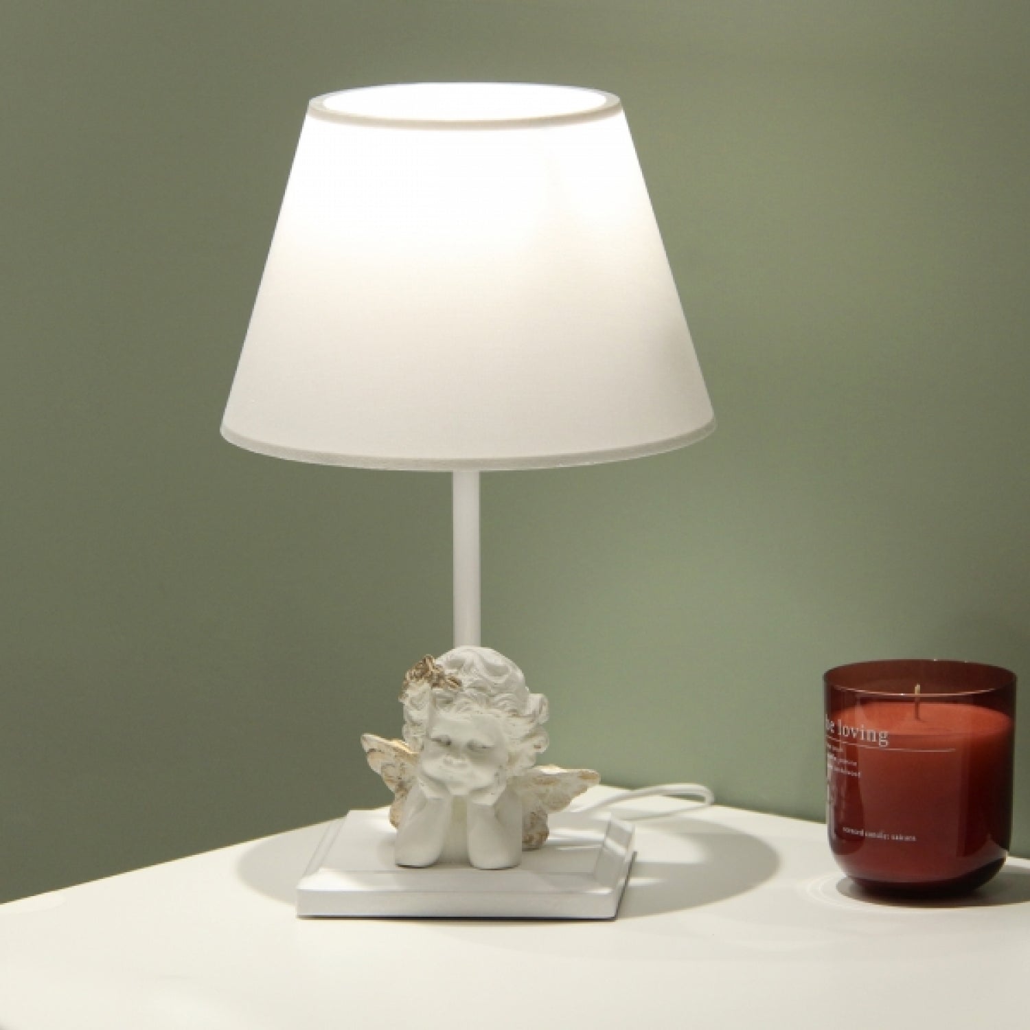 White Fabric Angel Design Lampshade Table Lamp | ByLamp