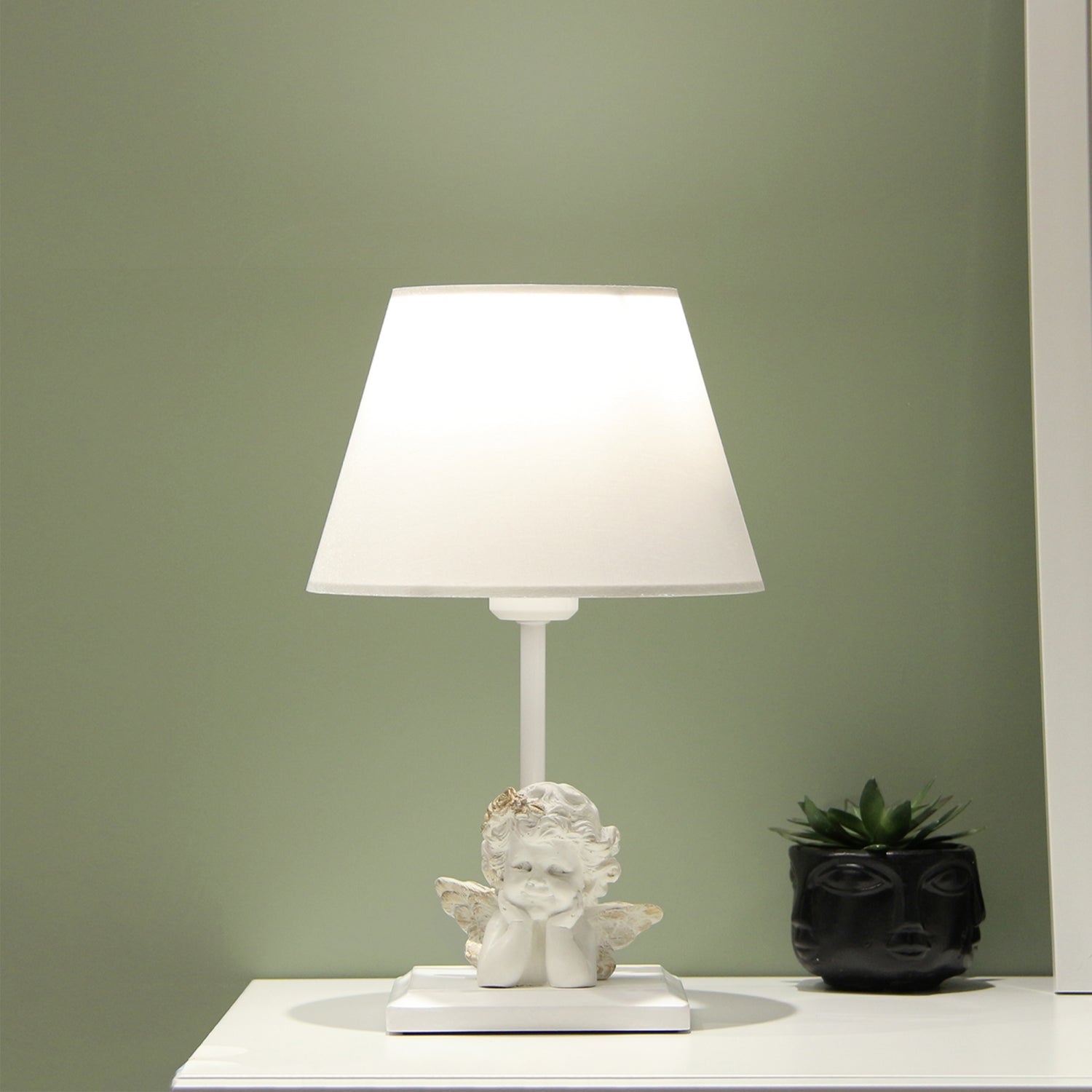 White Fabric Angel Design Lampshade Table Lamp | ByLamp