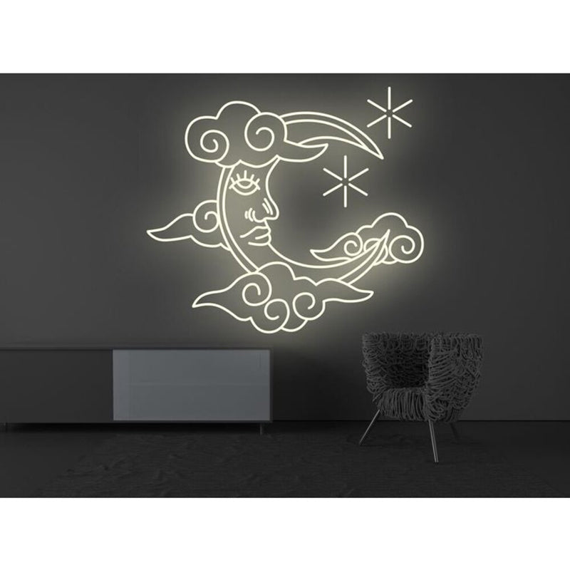 Cloud and Moon Figured Decorative Led Neon Lamp