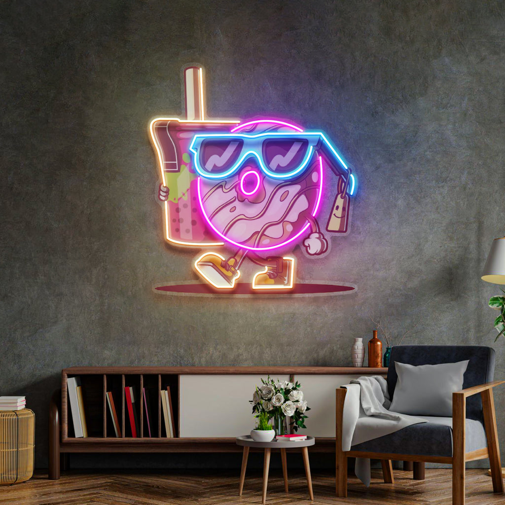 Çay Fincanı Tutan Havalı Donut Neon Lamba | ByLamp