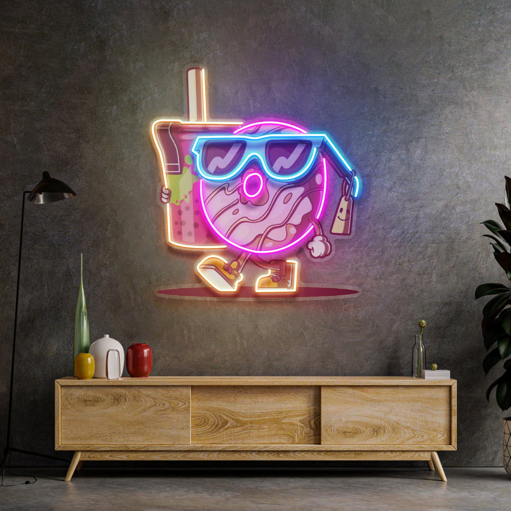 Çay Fincanı Tutan Havalı Donut Neon Lamba | ByLamp