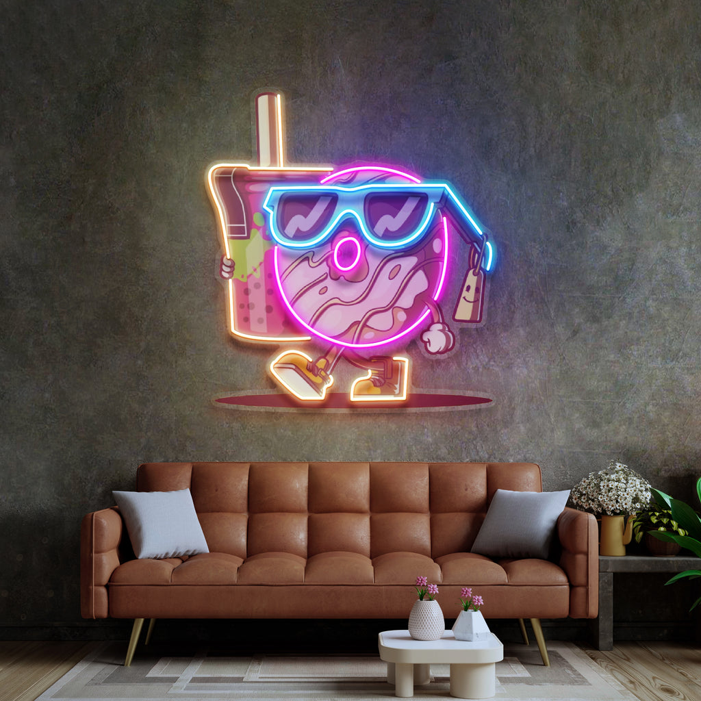 Çay Fincanı Tutan Havalı Donut Neon Lamba | ByLamp