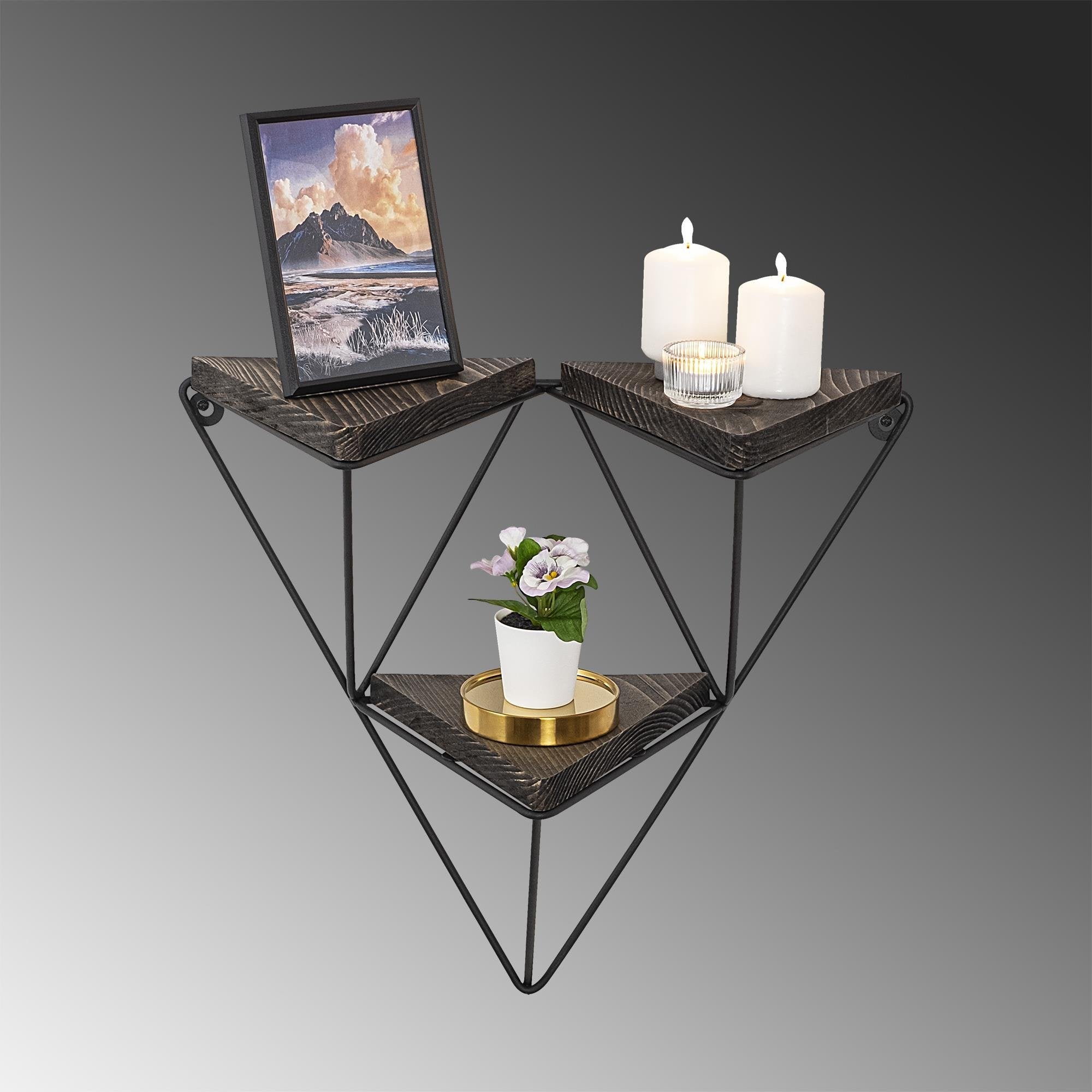 CM-017-SRK Dekoratif Ahşap Metal Duvar Rafı | ByLamp