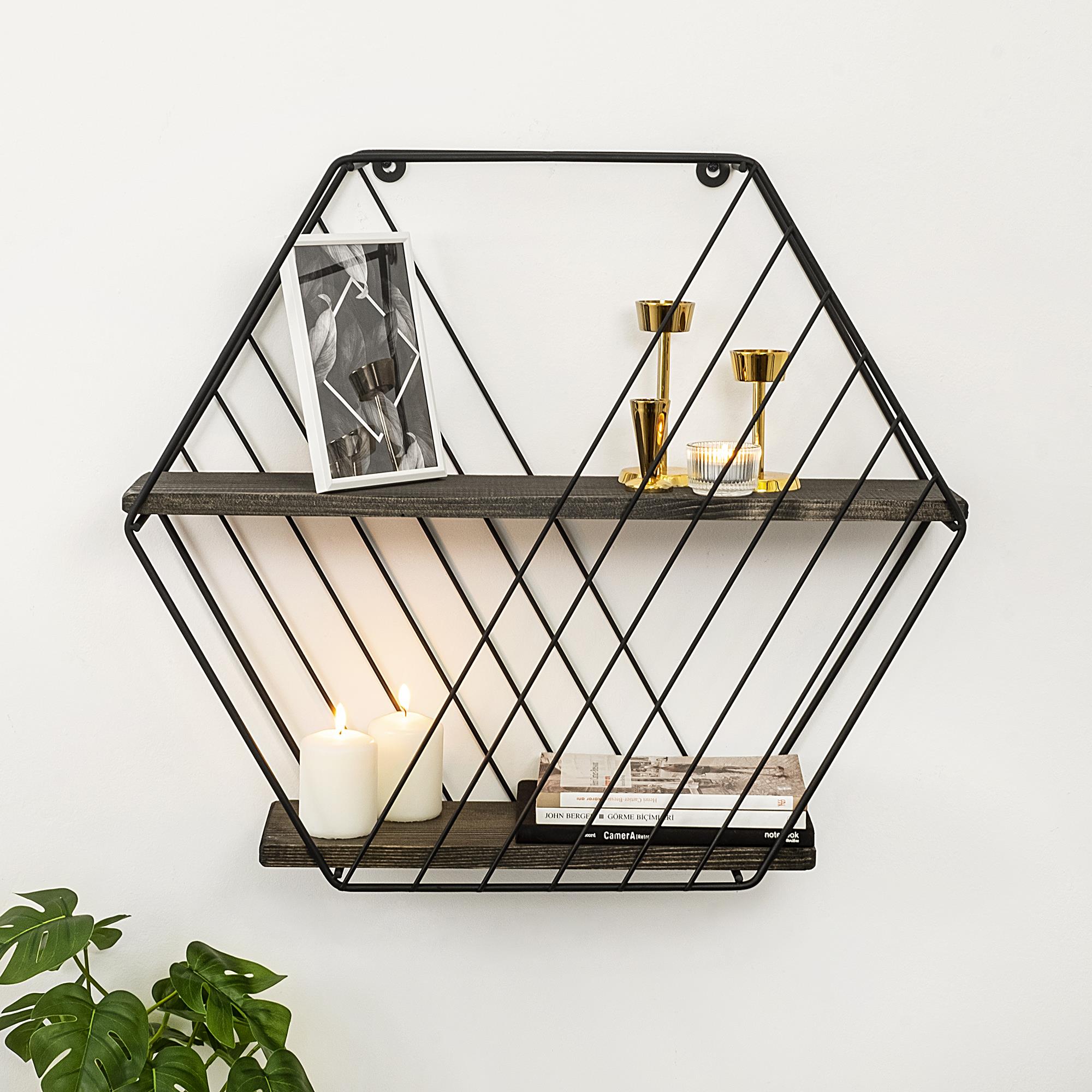 CM-023-SRK Dekoratif Ahşap Metal Duvar Rafı | ByLamp