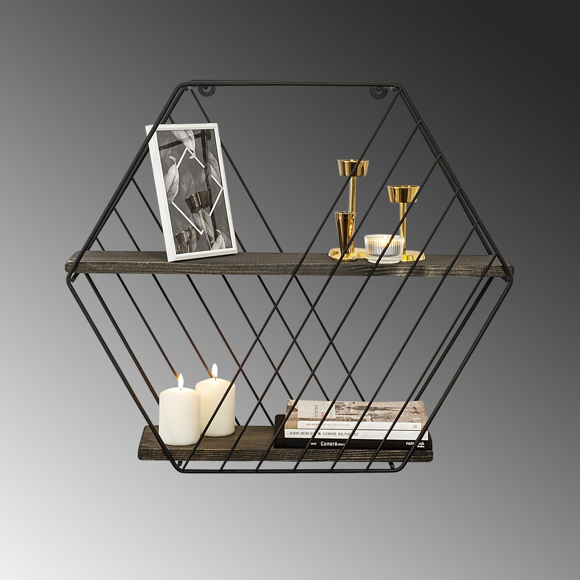 CM-023-SRK Dekoratif Ahşap Metal Duvar Rafı | ByLamp