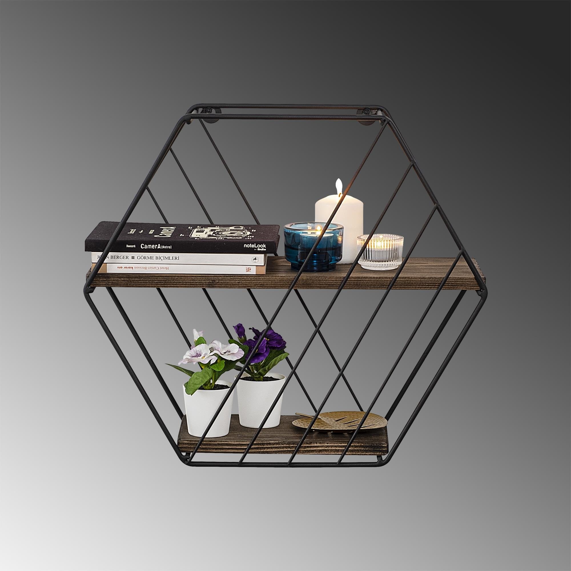 CM-024-SRK Dekoratif Ahşap Metal Duvar Rafı | ByLamp