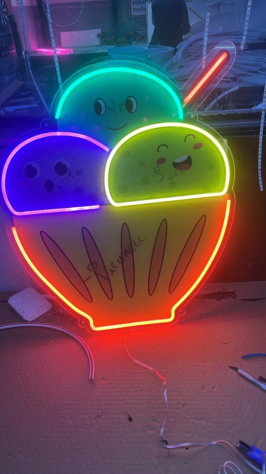 3'lü Dondurma Kasesi Neon Lamba | ByLamp
