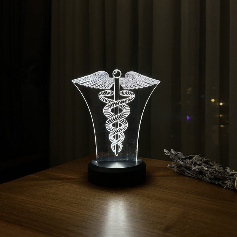 Tıp Sembolü Kadüse Figürlü Dekoratif Hediye Led Masa Lambası | BYLAMP