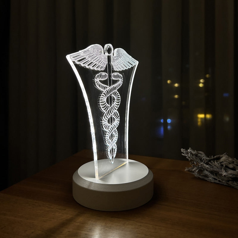 Tıp Sembolü Kadüse Figürlü Dekoratif Hediye Led Masa Lambası | BYLAMP