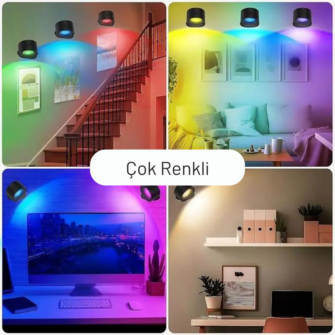 Çok Renkli Uzaktan Kumandalı Şarjlı Duvar Aplik Led Gece Lambası, 360° Dönebilir | ByLamp