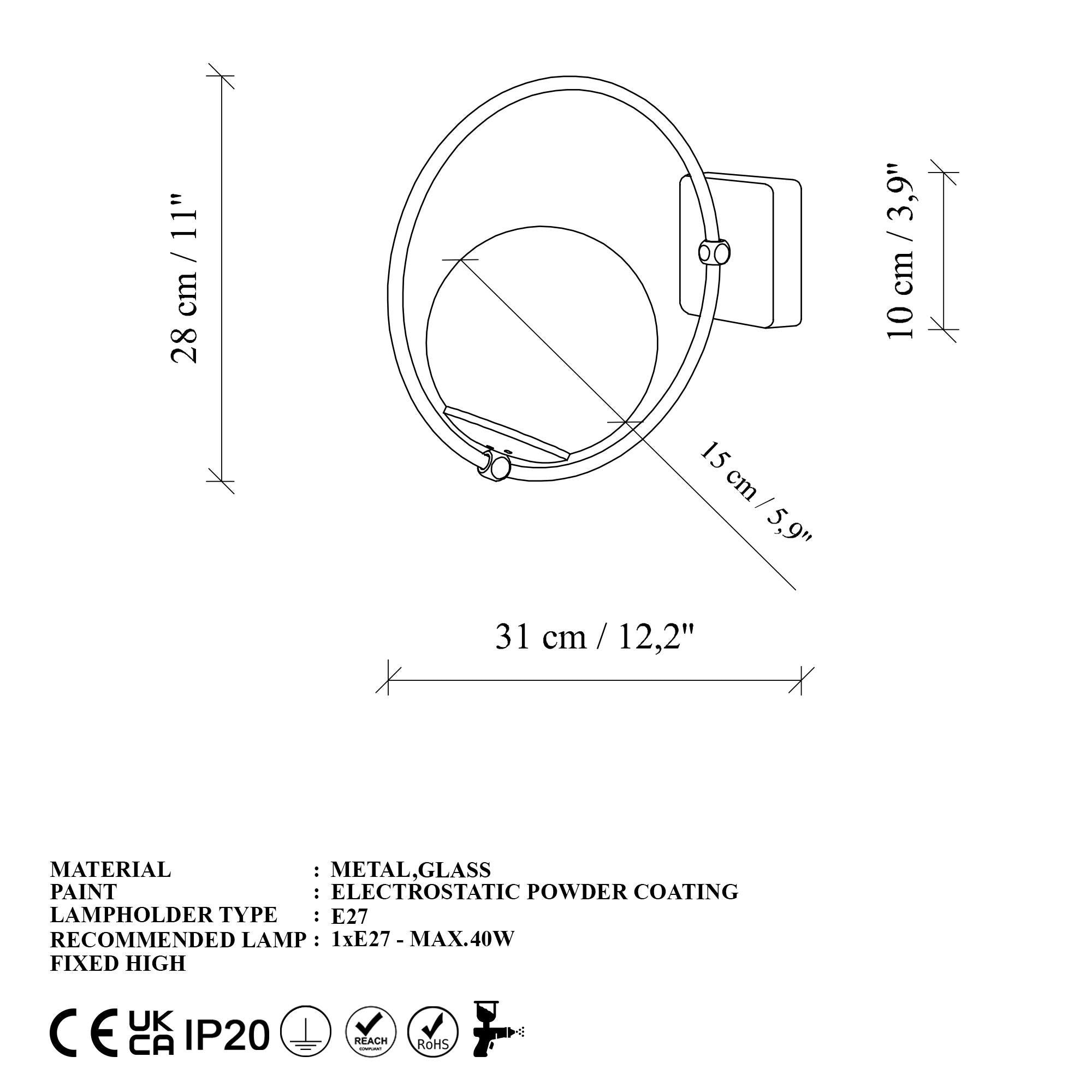 Dolunay 3912 Cam Aplik Duvar Aydınlatma | ByLamp